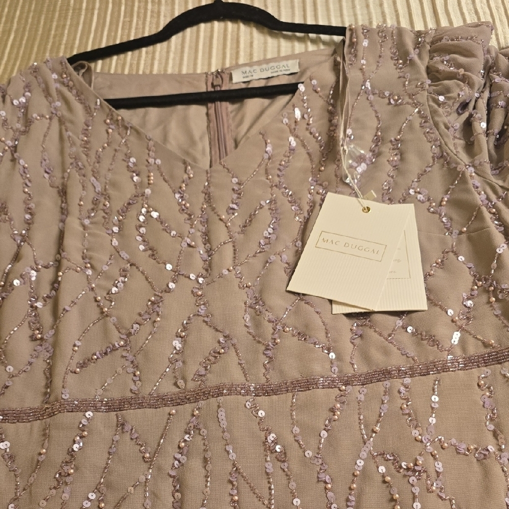 Mac Duggal Lavender Sequin Long Sleeve Dress - Picture 11 of 15